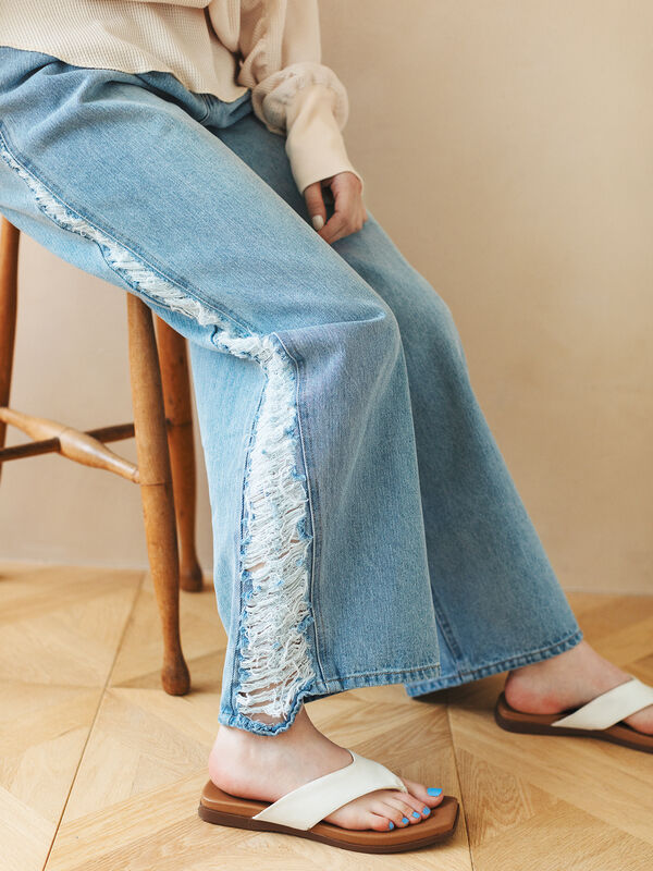 パンツ damage denim pants(unisex) / saxblue 23区 【洗える】23区DENIM ストレッチ ワイドパンツ （ネイビー
