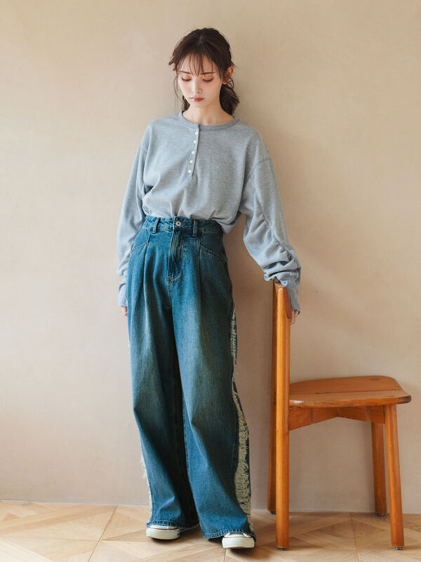 パンツ damage denim pants(unisex) / saxblue damage denim pants(unisex)/saxblue | KNUTH MARF