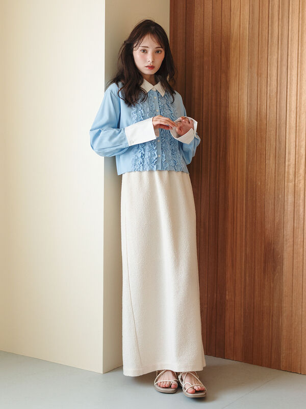 セール】 フリルシャツ（ホワイト/サックスブルー/トップス