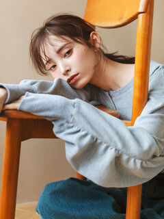 セール】 ワッフルヘンリーネックカットソー（グレー/ベージュ