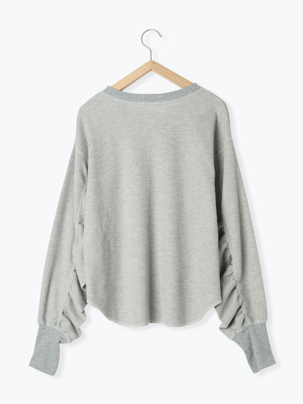 セール】 ワッフルヘンリーネックカットソー（グレー/ベージュ