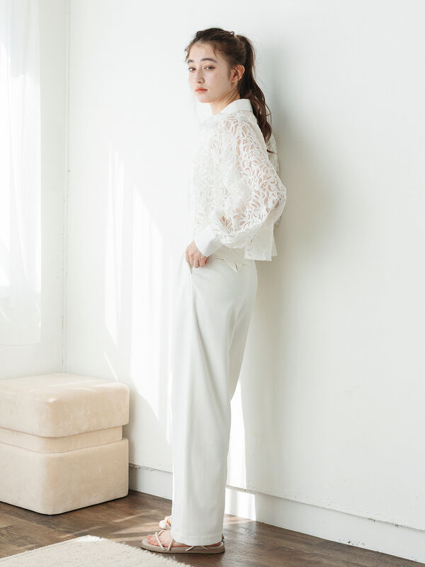 セール】 レースシャツ（オフホワイト/ブラック/トップス/シャツ