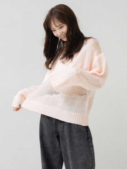シアーミックスニット（オフホワイト/ピンク）｜sō4ū（ソウフォーユー）通販