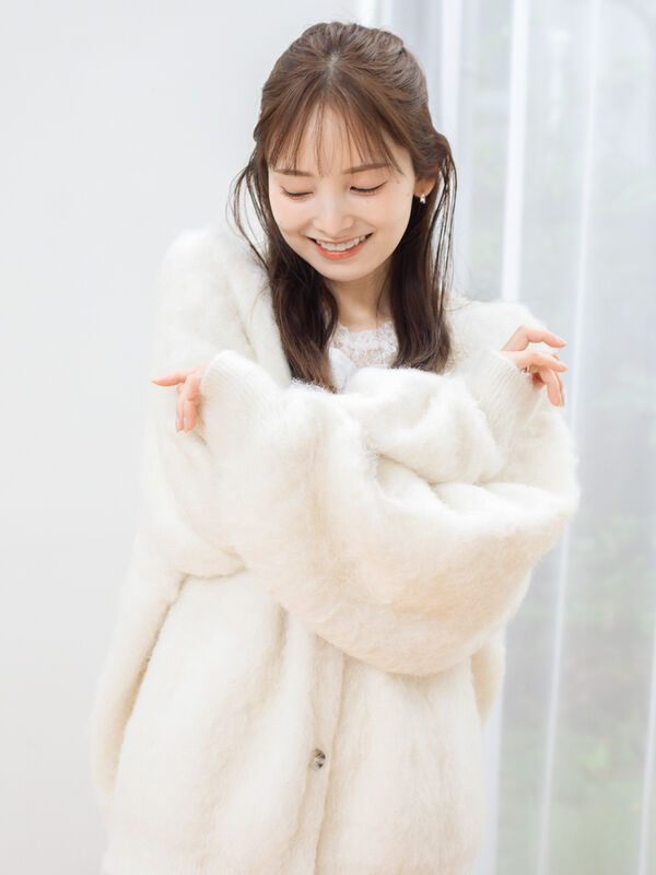 セール】 起毛Vネックカーディガン（オフホワイト/ベージュ/トップス