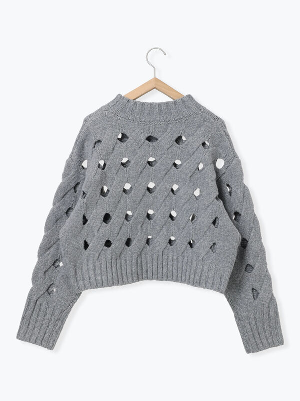 セール】 透かしケーブルニット（グレー/キナリ/トップス/ニット