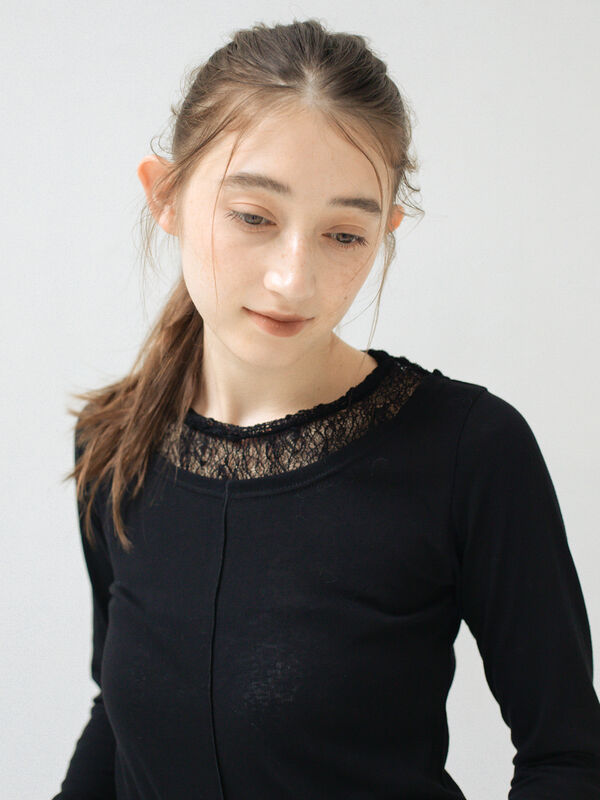 セール】 レイヤード風シアーカットソー（オフホワイト/ブラック