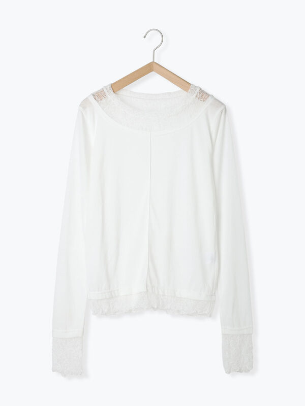 セール】 レイヤード風シアーカットソー（オフホワイト/ブラック