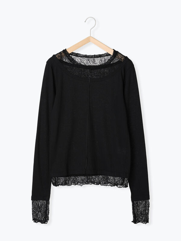 セール】 レイヤード風シアーカットソー（オフホワイト/ブラック