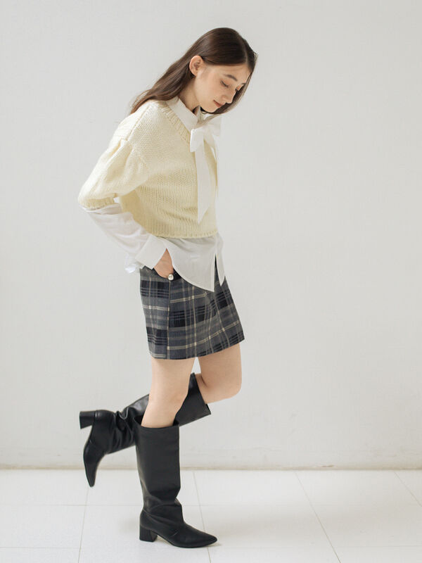 セール】 ラップ風ミニスカート（グレー/ベージュ/ボトムス/スカート