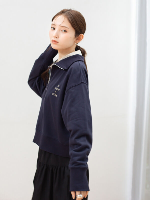 セール】 ハーフジップスウェットプルオーバー（グレー/ネイビー