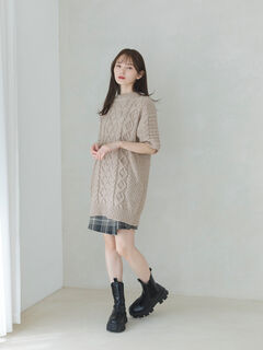 【美品】ルネ 21AW ケーブルニット ワンピース カシミヤ 34 グレー セール】 大人のミドルニットワンピース （ロング・マキシ丈