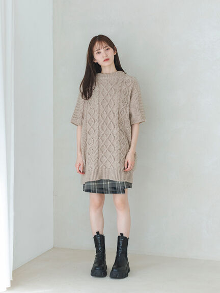 ケーブル編みニットワンピース（グレー/モカ）｜sō4ū（ソウフォーユー）通販
