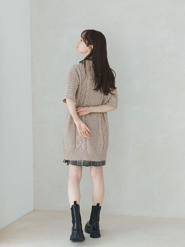 セール】 ケーブル編みニットワンピース（グレー/モカ/ワンピース