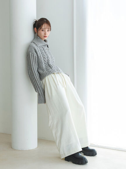 ケーブル編みニットカーディガン（グレー/モカ）｜sō4ū（ソウフォーユー）通販
