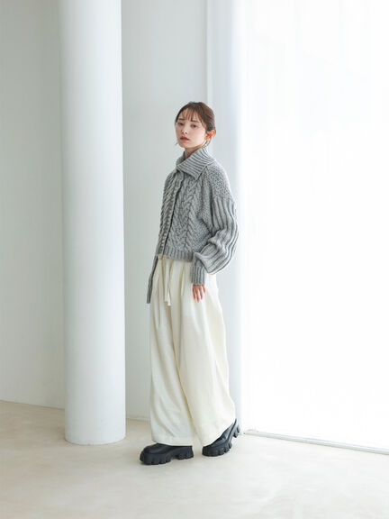 ケーブル編みニットカーディガン（グレー/モカ）｜sō4ū（ソウフォーユー）通販