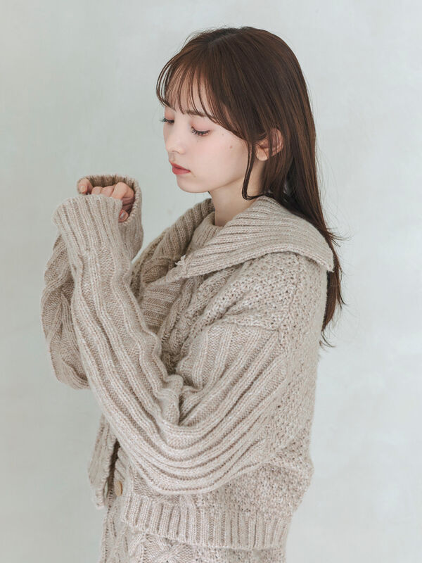 ケーブル編みニットカーディガン（グレー/モカ/トップス/カーディガン