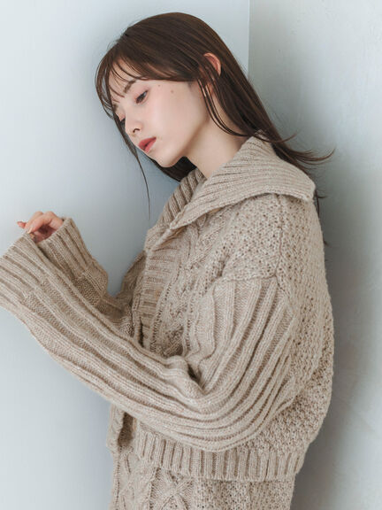 ケーブル編みニットカーディガン（グレー/モカ）｜sō4ū（ソウフォーユー）通販