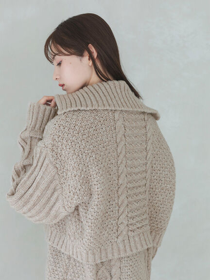 ケーブル編みニットカーディガン（グレー/モカ）｜sō4ū（ソウフォーユー）通販