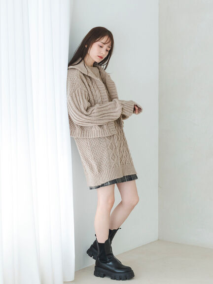 ケーブル編みニットカーディガン（グレー/モカ）｜sō4ū（ソウフォーユー）通販