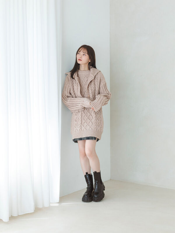 セール】 ケーブル編みニットカーディガン（グレー/モカ/トップス