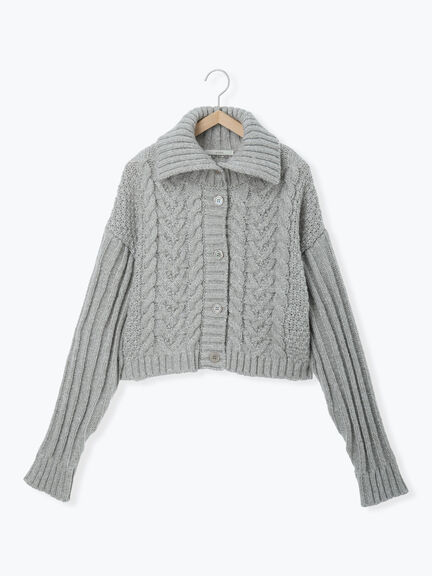 ケーブル編みニットカーディガン（グレー/モカ）｜sō4ū（ソウフォーユー）通販