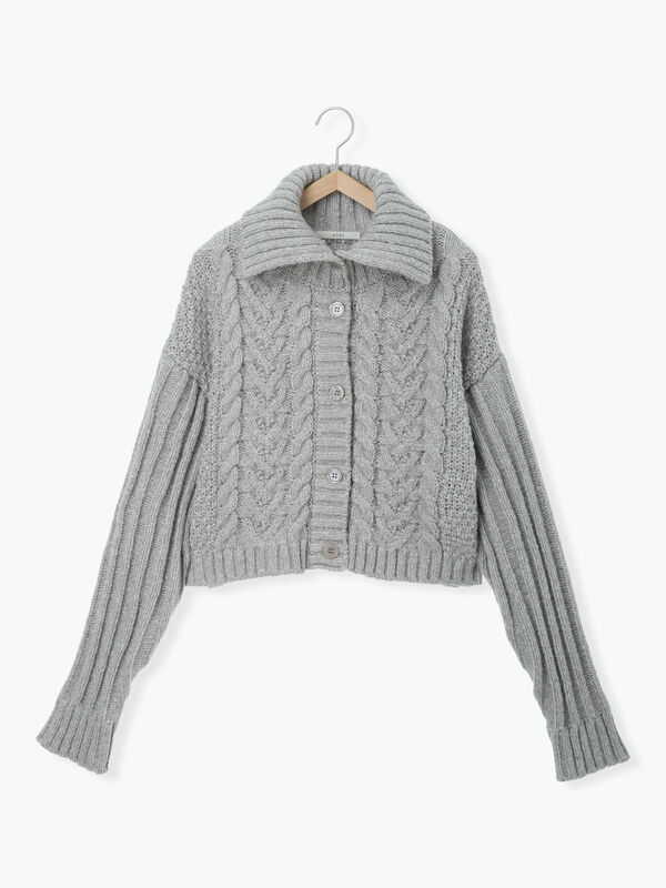 ケーブル編みニットカーディガン（グレー/モカ/トップス/カーディガン