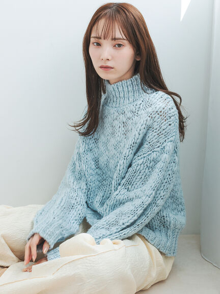 スラブヤーンニットプルオーバー（サックスブルー/キナリ）｜sō4ū（ソウフォーユー）通販