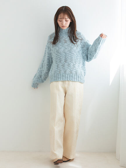 スラブヤーンニットプルオーバー（サックスブルー/キナリ）｜sō4ū（ソウフォーユー）通販