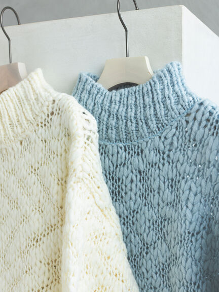 スラブヤーンニットプルオーバー（サックスブルー/キナリ）｜sō4ū（ソウフォーユー）通販