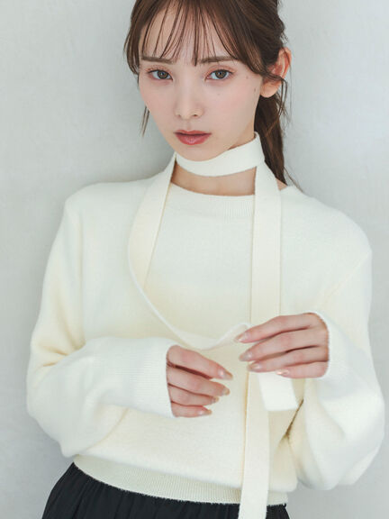 マフラー付きミニシャギープルオーバー（ブラック/キナリ）｜sō4ū（ソウフォーユー）通販