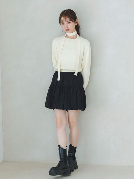 マフラー付きミニシャギープルオーバー（ブラック/キナリ）｜sō4ū（ソウフォーユー）通販