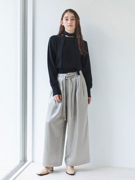 マフラー付きミニシャギープルオーバー（ブラック/キナリ）｜sō4ū（ソウフォーユー）通販