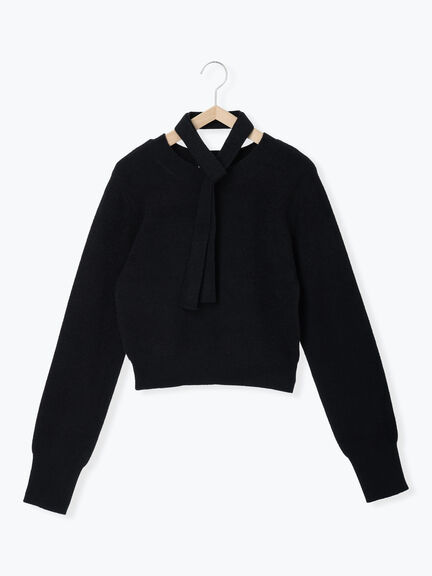 マフラー付きミニシャギープルオーバー（ブラック/キナリ）｜sō4ū（ソウフォーユー）通販