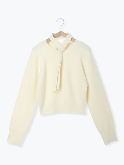 マフラー付きミニシャギープルオーバー（ブラック/キナリ）｜sō4ū（ソウフォーユー）通販