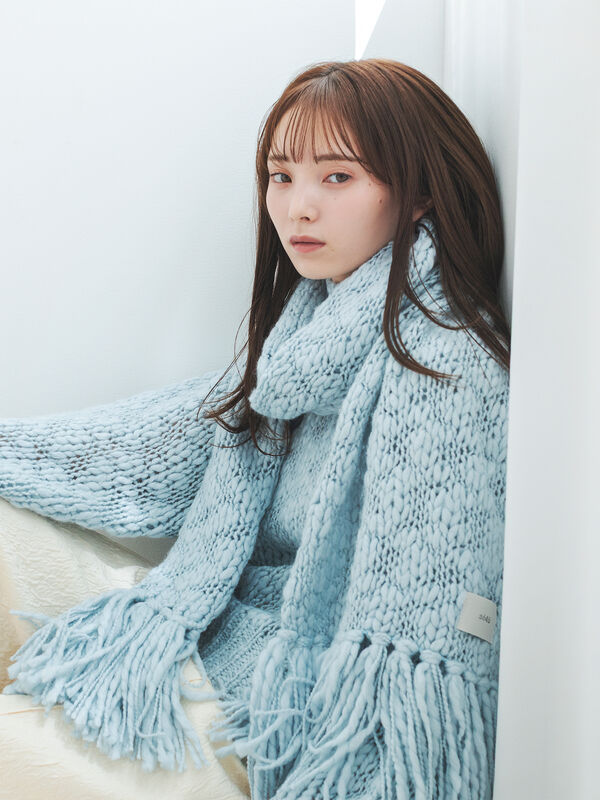 セール】 スラブヤーンマフラー（サックスブルー/キナリ/アクセサリー