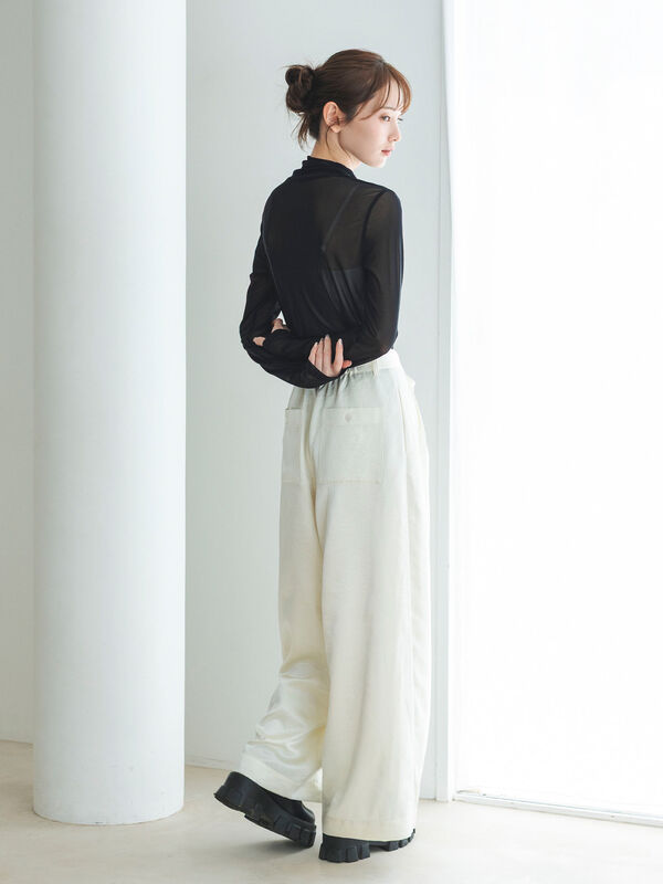 セール】 シアーハイネックカットソー（ブラック/ベージュ/トップス