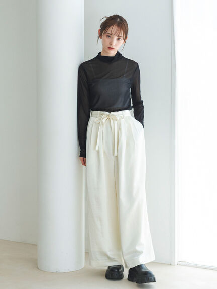 サテンタックワイドパンツ（ベージュ/キナリ）｜sō4ū（ソウフォーユー）通販