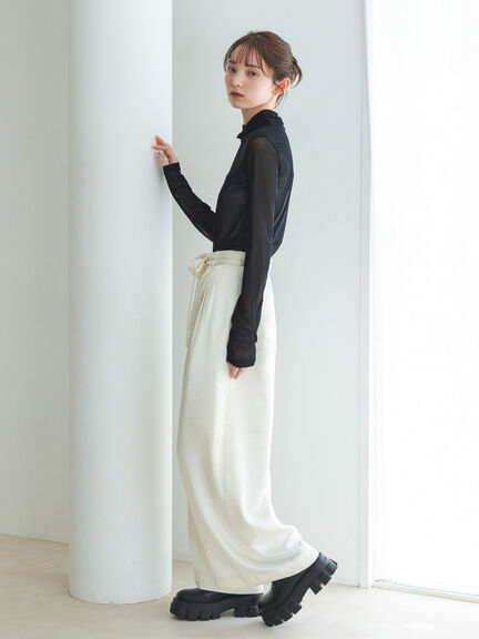 サテンタックワイドパンツ（ベージュ/キナリ）｜sō4ū（ソウフォーユー）通販