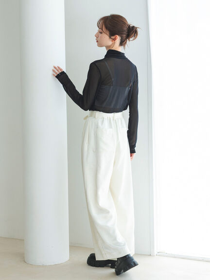 サテンタックワイドパンツ（ベージュ/キナリ）｜sō4ū（ソウフォーユー）通販