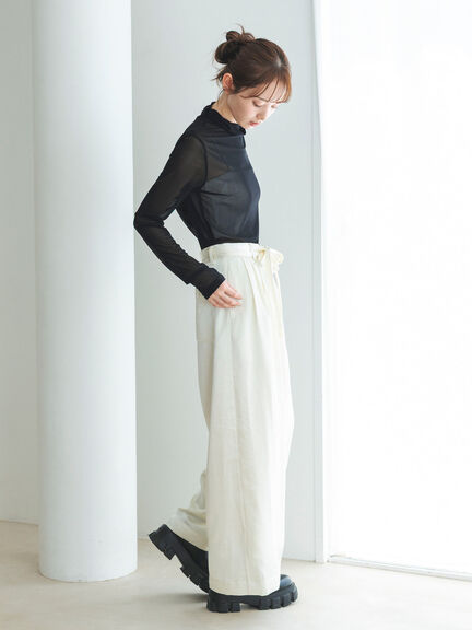 サテンタックワイドパンツ（ベージュ/キナリ）｜sō4ū（ソウフォーユー）通販