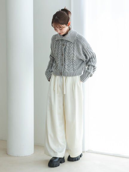 サテンタックワイドパンツ（ベージュ/キナリ）｜sō4ū（ソウフォーユー）通販