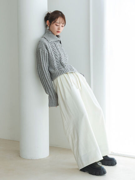 サテンタックワイドパンツ（ベージュ/キナリ）｜sō4ū（ソウフォーユー）通販