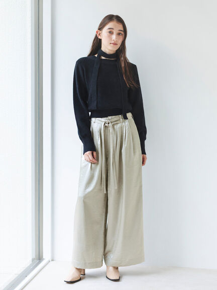 サテンタックワイドパンツ（ベージュ/キナリ）｜sō4ū（ソウフォーユー）通販