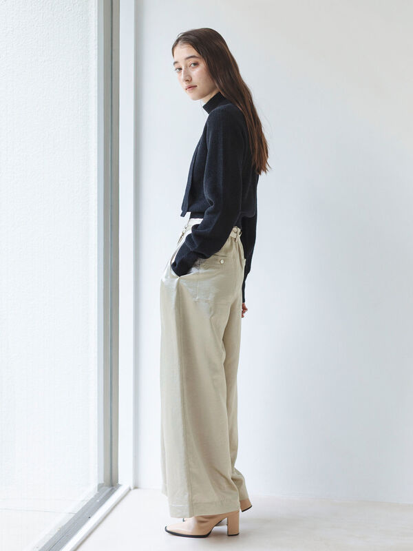 セール】 サテンタックワイドパンツ（ベージュ/キナリ/ボトムス/パンツ