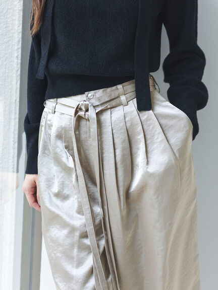 サテンタックワイドパンツ（ベージュ/キナリ）｜sō4ū（ソウフォーユー）通販