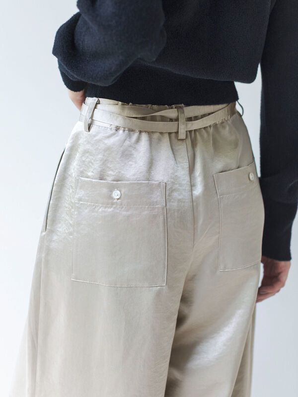 セール】 サテンタックワイドパンツ（ベージュ/キナリ/ボトムス/パンツ