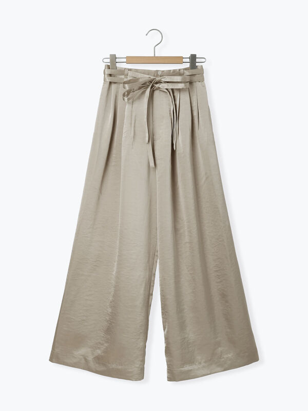 セール】 サテンタックワイドパンツ（ベージュ/キナリ/ボトムス/パンツ