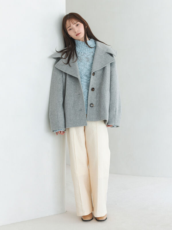ビッグカラーショートコート（グレー/ベージュ/アウター/コート