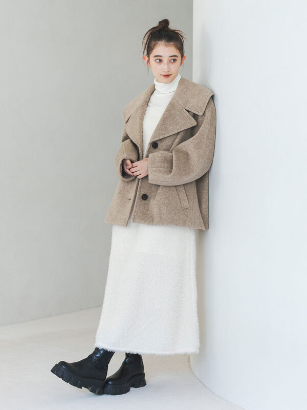 セール】 ビッグカラーショートコート（グレー/ベージュ/アウター