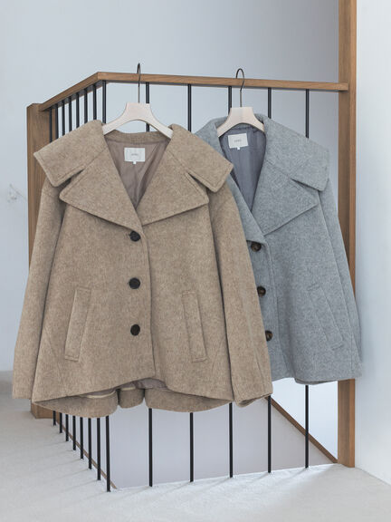 ビッグカラーショートコート（グレー/ベージュ）｜sō4ū（ソウフォーユー）通販